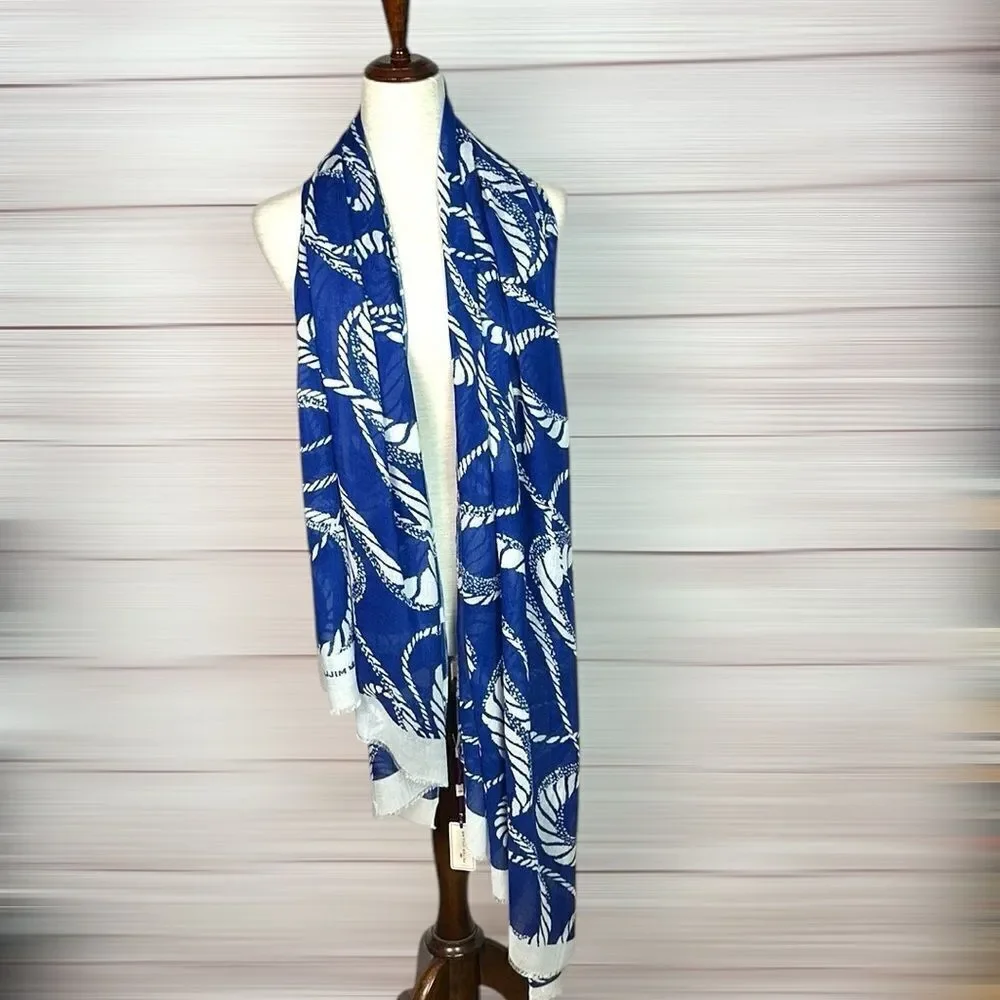 NWT Peter Millar Large Oblong Scarf Lightweight Viscose White Blue Women’s Men’s